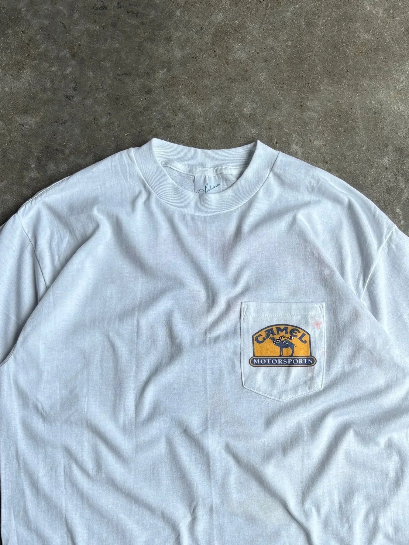 Vintage White Cropped Camel Motorsports Shirt