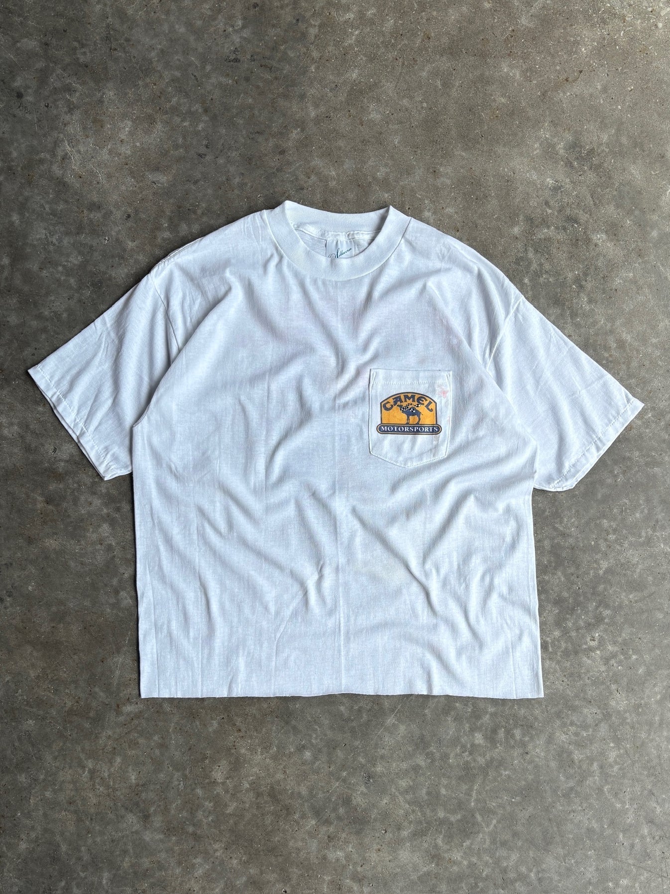 Vintage White Cropped Camel Motorsports Shirt